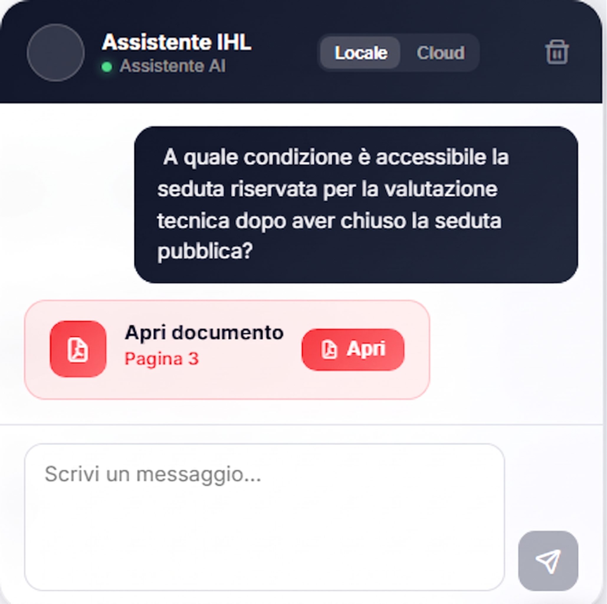 Assistente iHubLearning in una conversazione con uno studente